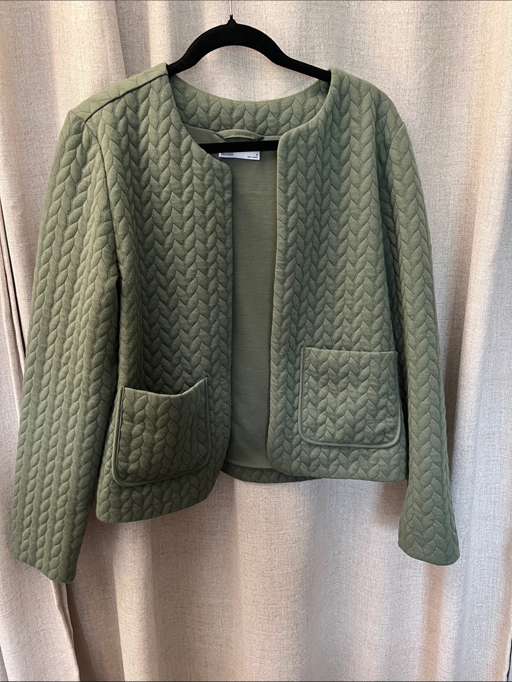 croft & barrow Olive Green Quilted Open-Front Blazer